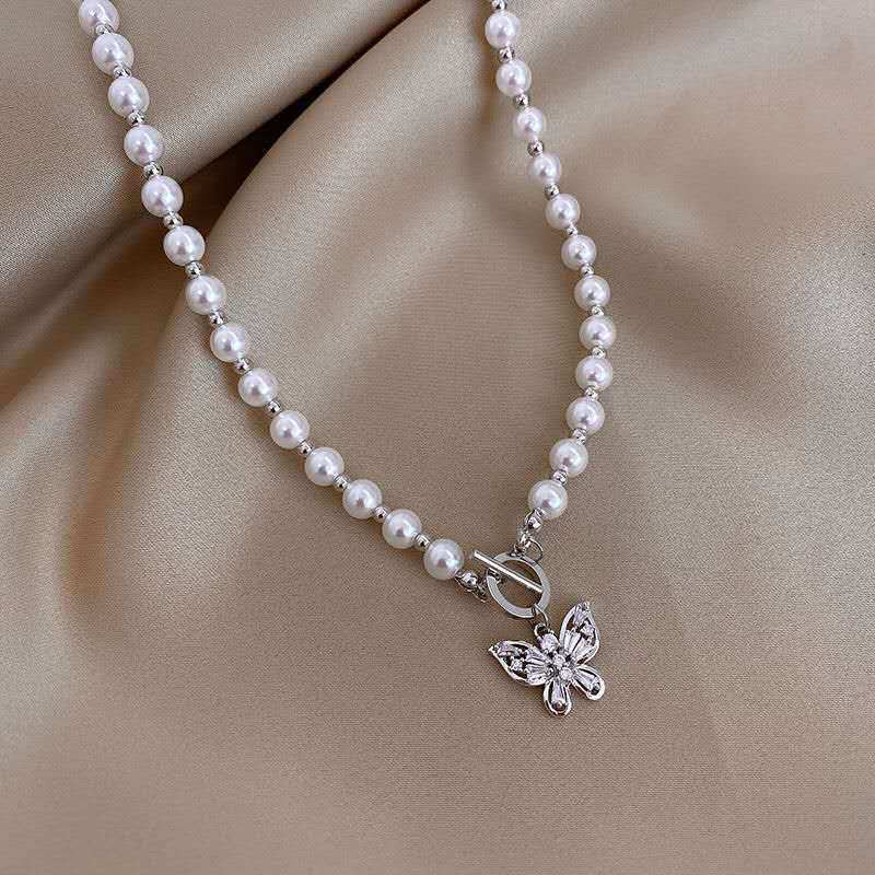 Pearl Necklace Butterfly Necklace Light Luxury Niche Design Sense New Trendy Clavicle Chain