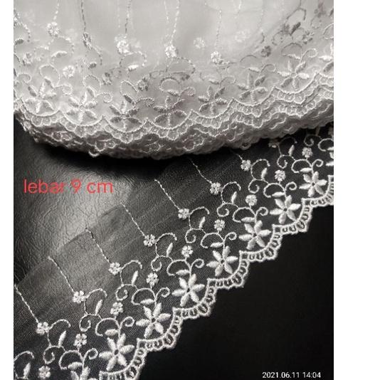 Renda bordir tille renda putih hitam renda bordir kain renda tile kembang renda baju renda mukena