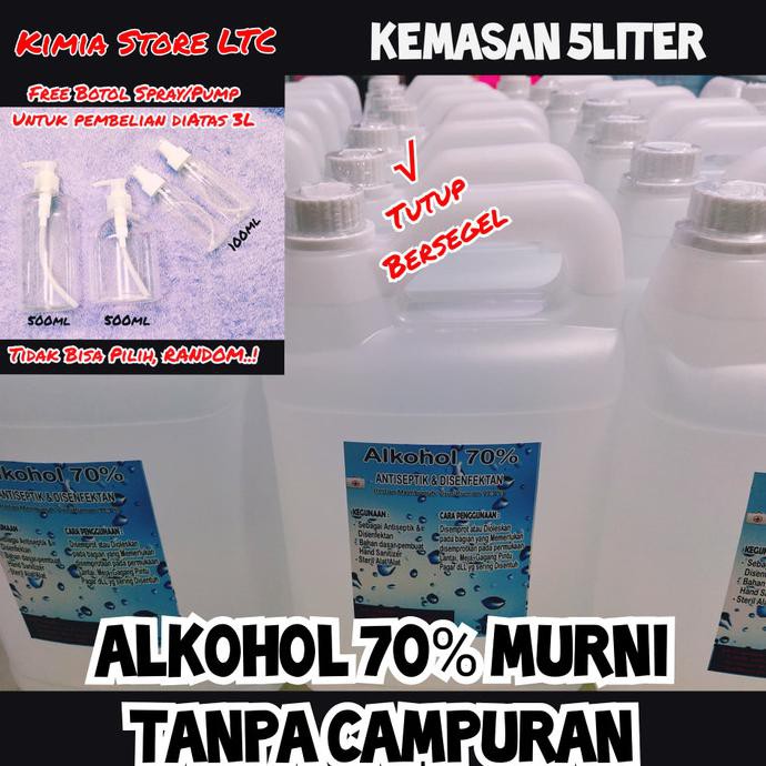 Alkohol 70% 5 Liter, 96% 5 Liter Murni Antiseptik & Disenfektan - Alkohol 70
