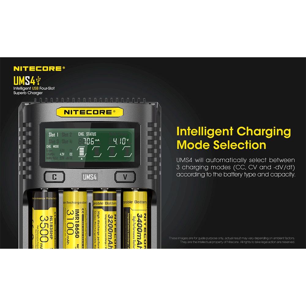 Nitecore Intelligent QC2 USB Charger Baterai 4 Slot 3A Li-ion NiMH - UMS4 - Black