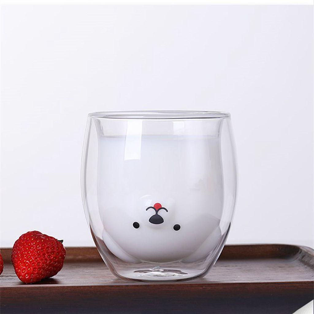 【 ELEGANT 】 Mug Transparan 300ml Animal Style Bar Perlengkapan Beruang Anjing Natal Mug Hadiah