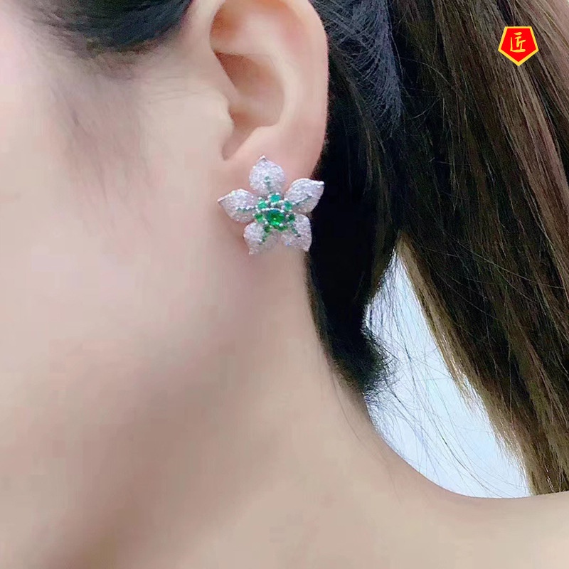 [Ready Stock]Women's Micro-Inlaid Full Diamond High-Profile Earrings