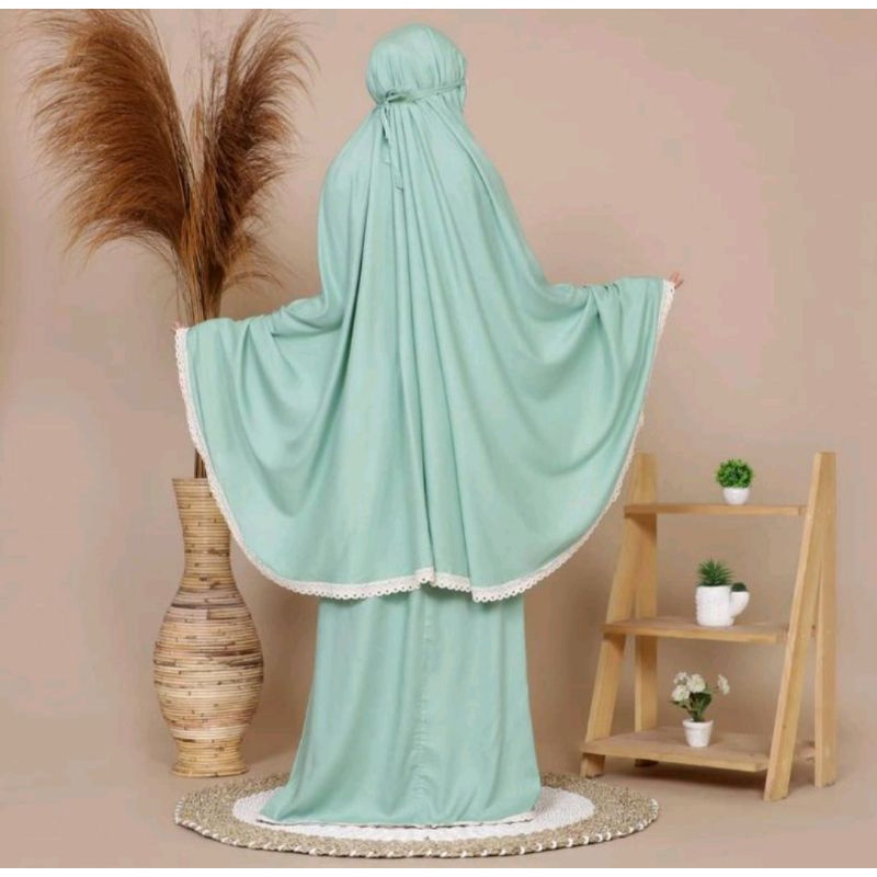 mukena dewasa jumbo hyget renda premium adem lembut by Djava collection / mukena katun travel / mukena tas