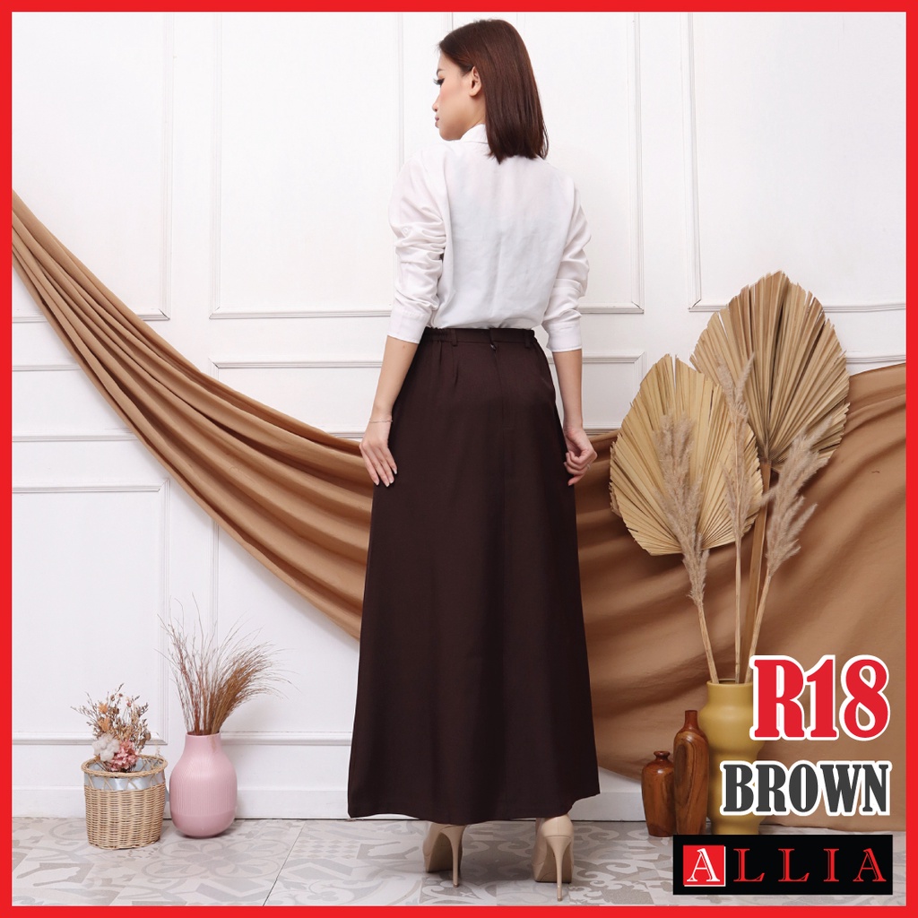 ALLIA Rok A Line - R18 - BROWN M - 7L - Rok A Wanita - Rok Panjang Wanita - Rok kerja wanita