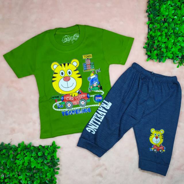 Ss#203 Setelan Anak Size 0-3tahun Gambar Tiger Town / Baju Anak Laki laki / Baju Celana Joger Anak