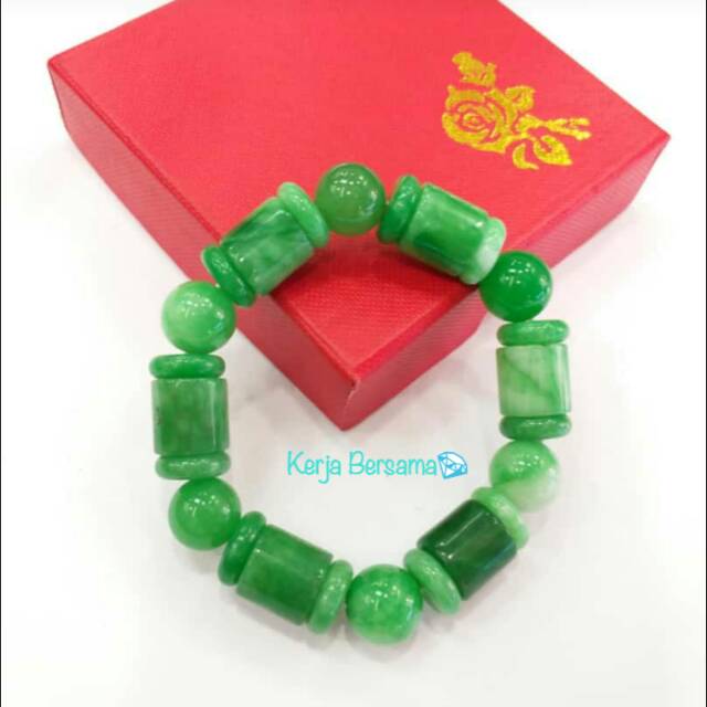 Gelang batu giok asli motif tabung kancing bulat