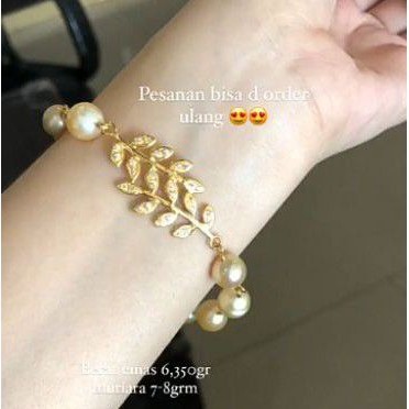 Gelang daun zircont diamond sirkon korea Korean women emas 22k 916% mutiara air laut asli lombok