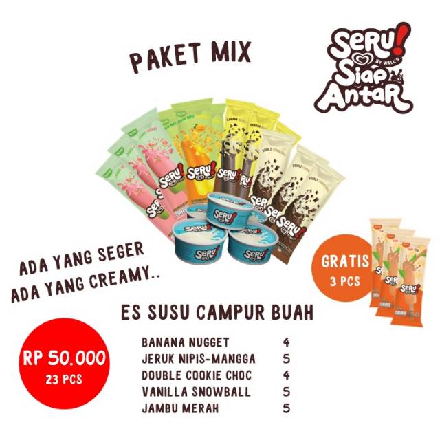 

Paket mix rasa buah dan susu Eskrim walls seru