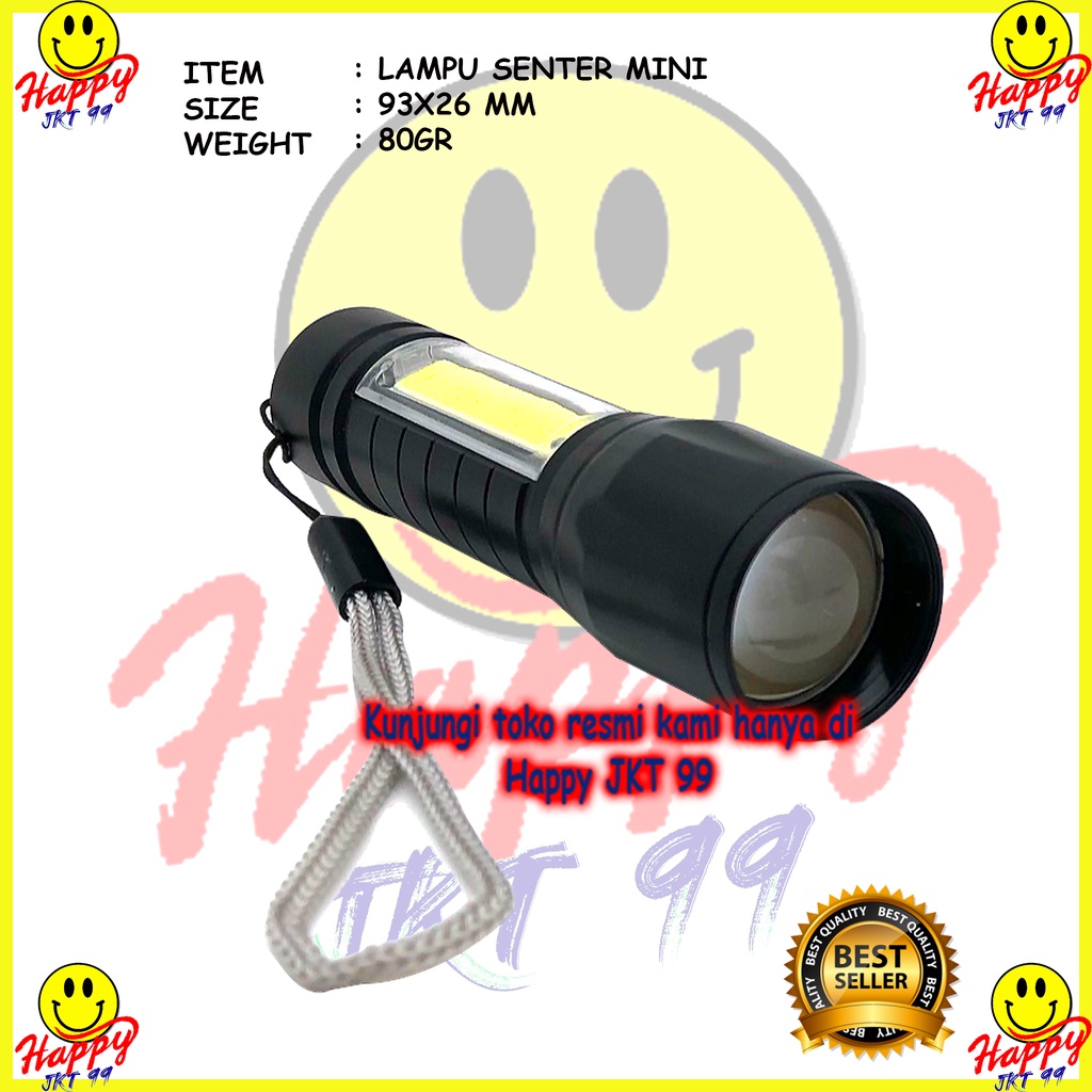 [ HAPPY JKT 99 ] LAMPU SENTER MINI TANGAN LIGHT PORTABLE LED SUPER TERANG EMERGENCY POLISI XPE COB Led Swat Police Light Recharge