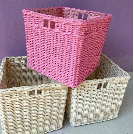 Keranjang rotan kotak persegi besar laci penyimpanan barang baju kotor 36x36x30 cm