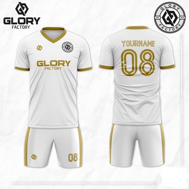 Jersey Futsal Sablon Polyplex Putih Gold Bahan Premium Dryfit Nyaman Dipakai