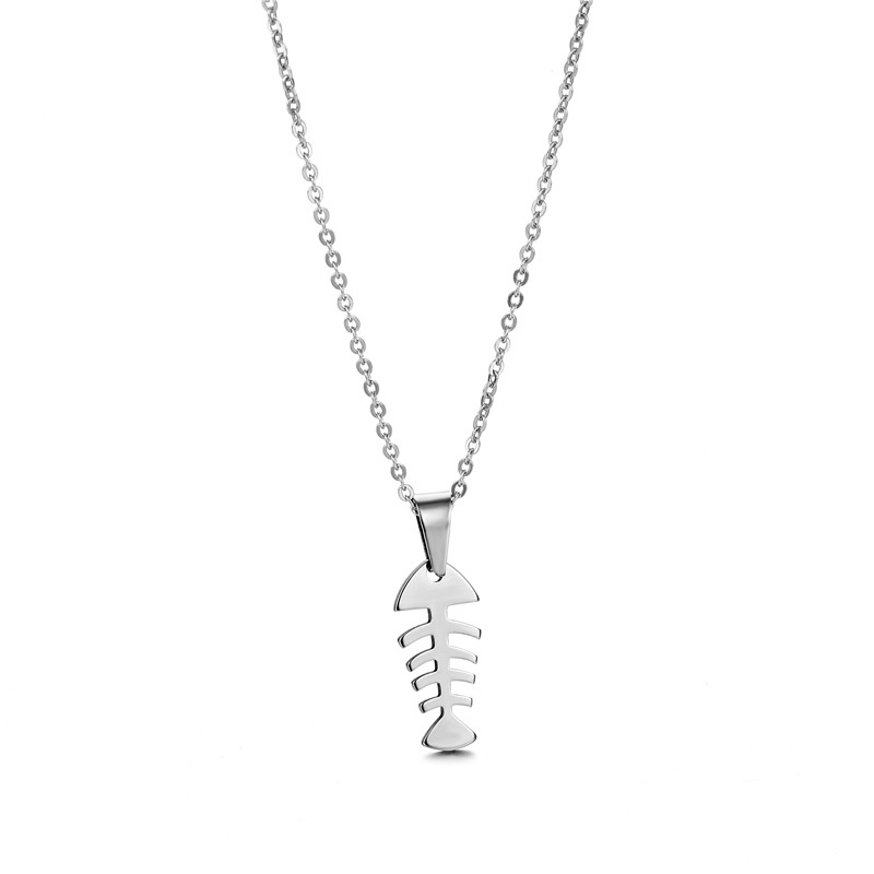 Gaya Korea glossy stainless steel tulang ikan kalung wanita kreatif titanium steel fishbone liontin