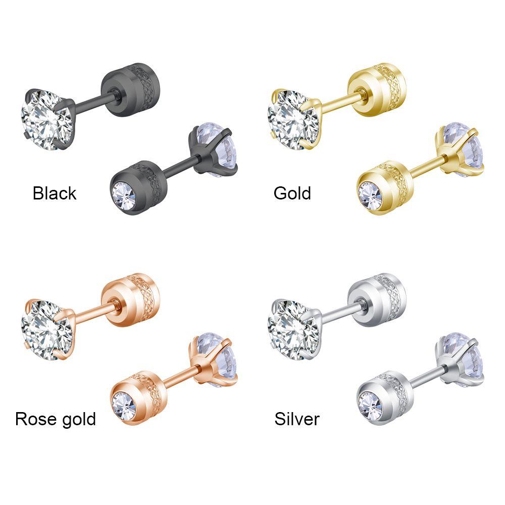 Suyo2~6mm Anting Pejantan Mode Baru Mungil 2-6mm Bulat Stainless Steel Hypoallergenic Cubic Zirconia