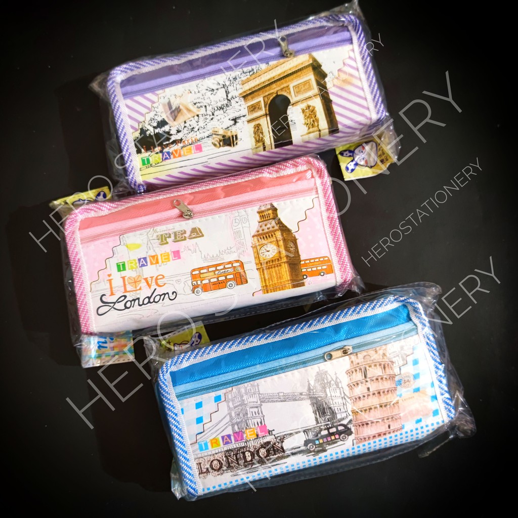 

Tempat pensil resleting travel london paris HR-6586