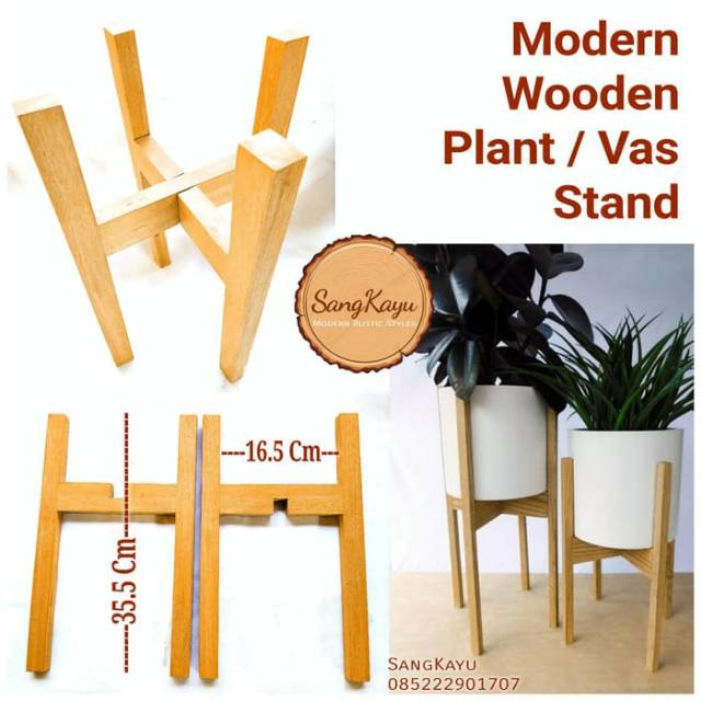 Modern Wooden plants stand 35.5x16.5 Cm Dudukan pot vas bunga kayu