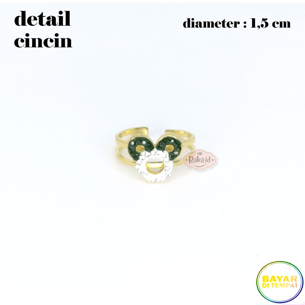 Paket Set Titanium Anak Kalung + Gelang + Cincin + Anting Mickey Hitam Putih Stainless Steel 639