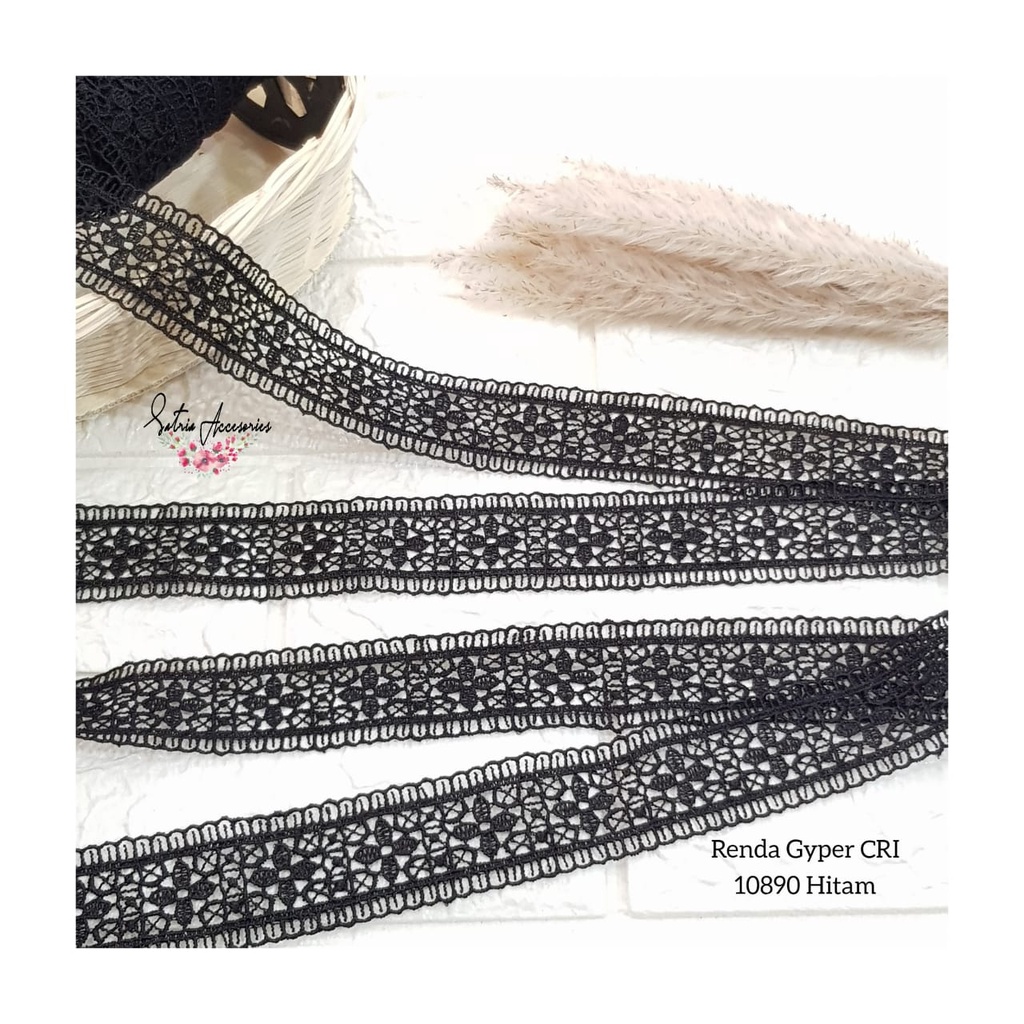 Renda/Lace/Aksesoris Baju/Renda Gyper 10890 Hitam/Renda Gamis