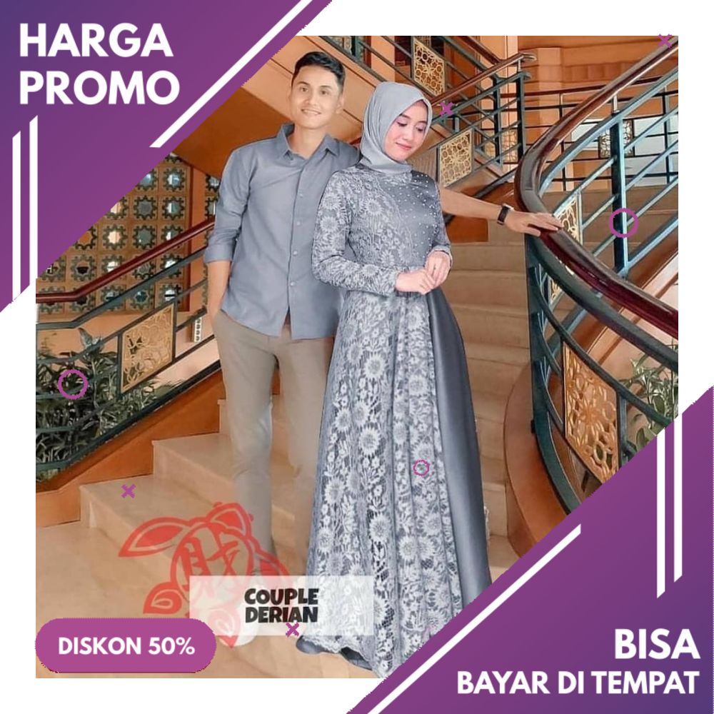 Baju Muslim Couple Suami Istri Pasangan Cople Cowok Cewek Gamis Lebaran 2022 Model Gamis Brokat Terb