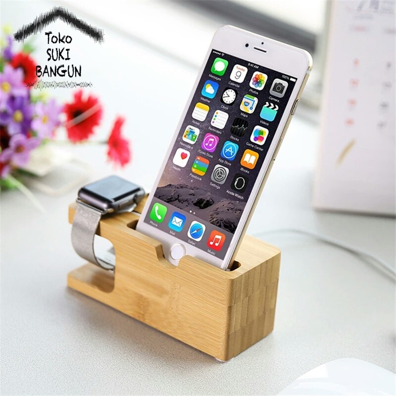 Bamboo Wooden Charging Dock Station for Apple Watch 38mm 40mm 42mm 44mm iPhone