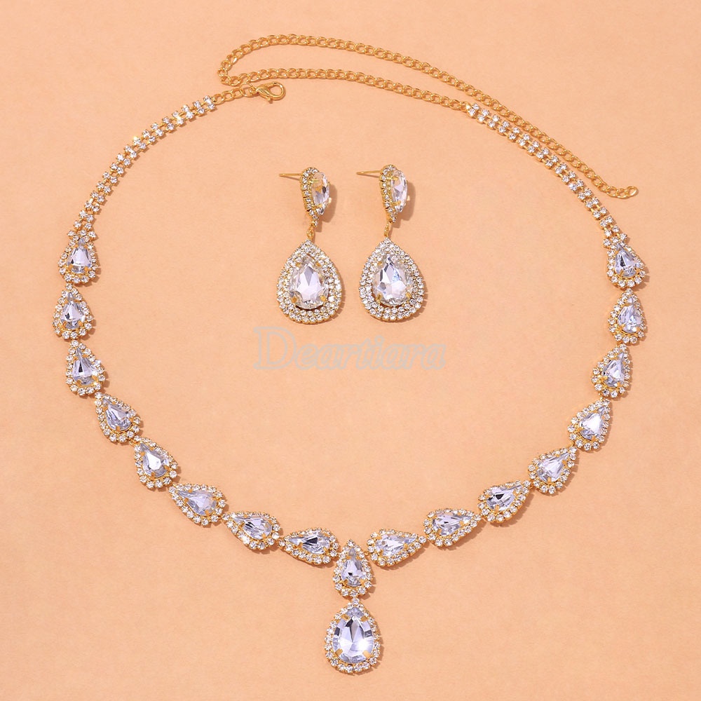 Set Kalung Dan Anting Bentuk Water Drop Untuk Pernikahan