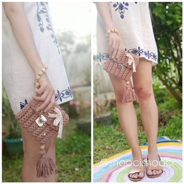TAS RAJUT HANDMADE CLUTCH MACRAME ELEGAN TAS PESTA