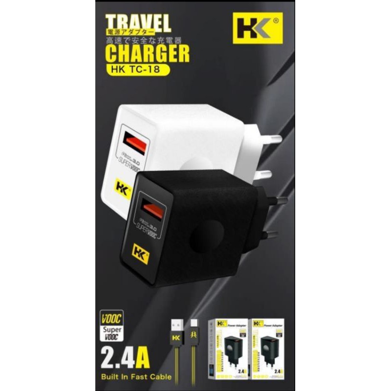 A    HK Travel D18 Charger Adaptor SUPER VOOC 3.0A QUICK &amp; FAST CHARGE Casan + Kabel Type C