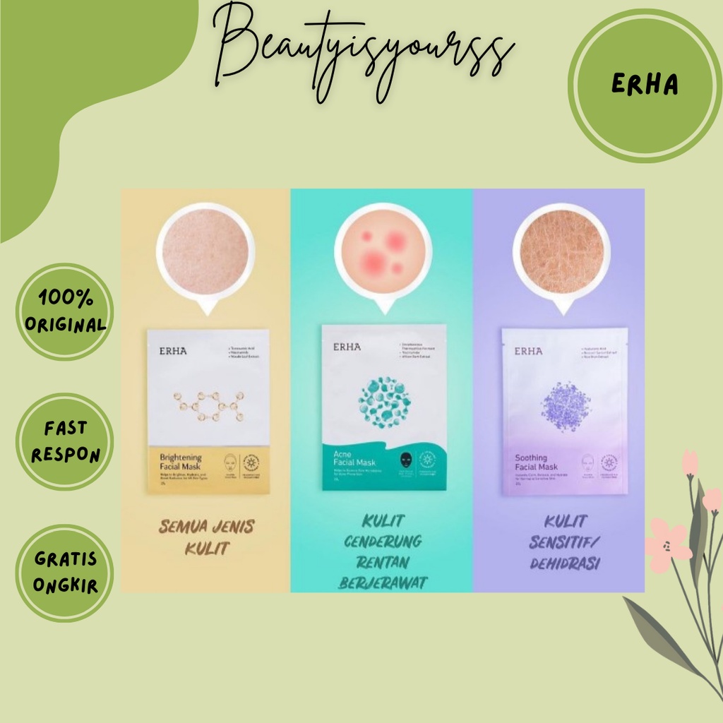 ERHA Facial Mask Series - Acne  Brightening  Soothing  Collagen Pria Wanita Glowing Untuk Kulit Sens