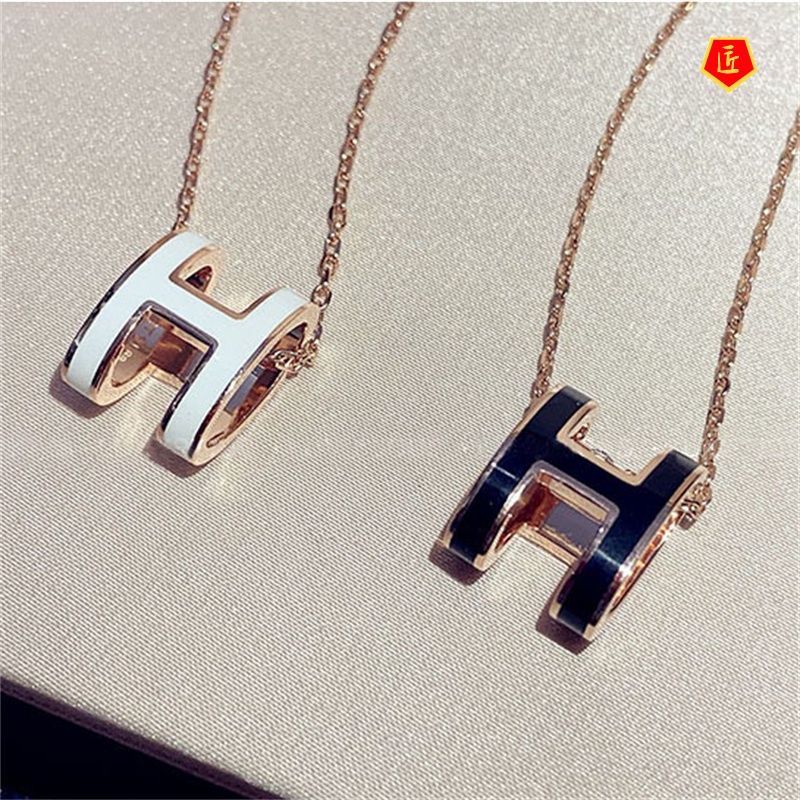 [Ready Stock]S925 Silver Light Luxury Letter H Necklace Female Special-Interest Design Personality