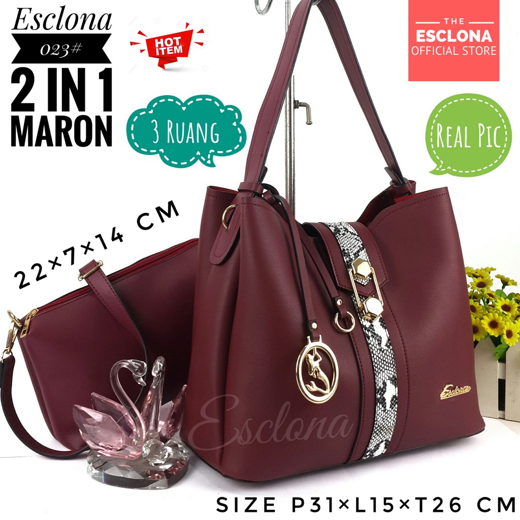 Tas Wanita Import Batam Bag Esclona 023 Selempang Cewek Branded Cantik Grosir Fashion Murah Handbag Original Besar Kantor Kerja Kuliah Premium Super Populer Terbaru Terlaris Hobo Ibu Emak Dewasa Santai Berpergian Shoulder Bahu