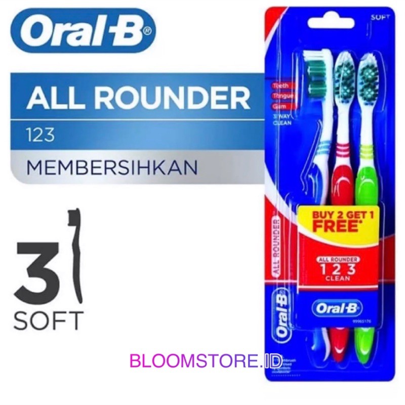 BUY 2 GET 1 FREE ORAL-B OralB All Rounder 123 Clean SOFT Medium Sikat Gigi 3pcs 3 pcs AllRounder 3s
