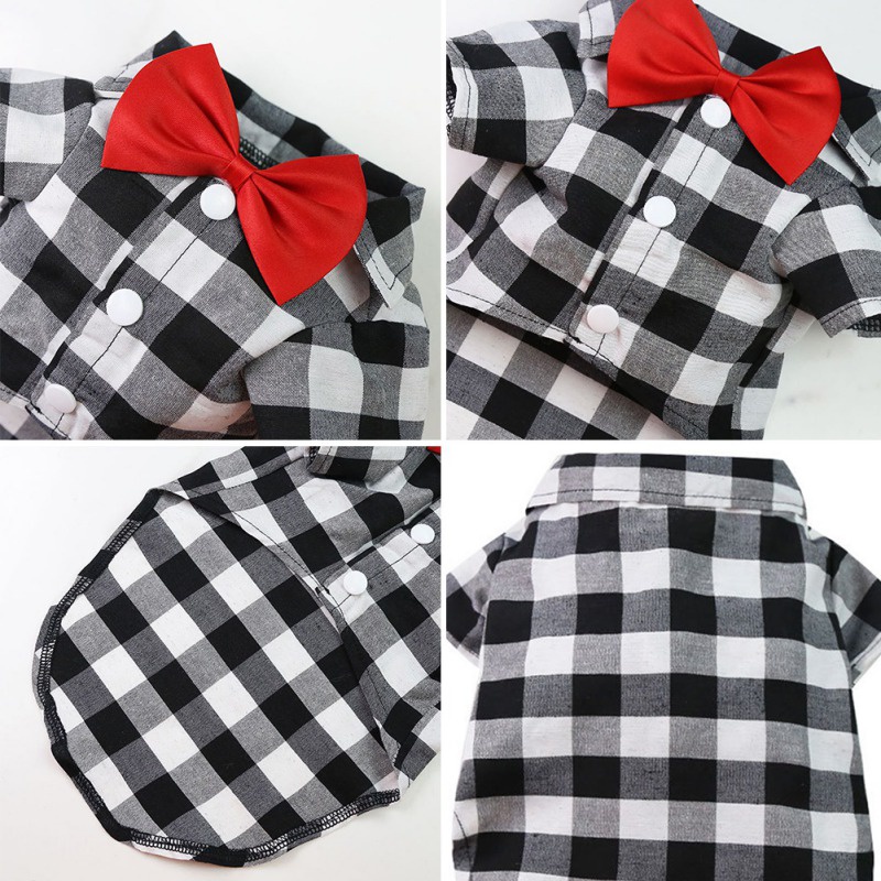 Yufei Kemeja Tuxedo Motif Kotak-Kotak Aksen Dasi Kupu-Kupu Untuk Anjing / Kucing Peliharaan