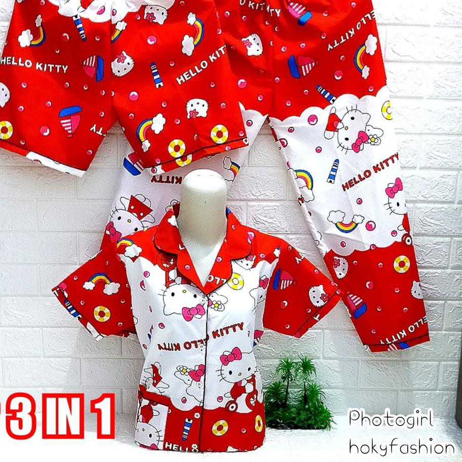 hokyfashion PIYAMA/BAJU TIDUR CP 3 IN 1 POOH HAPPY-3in1 hk pelangi