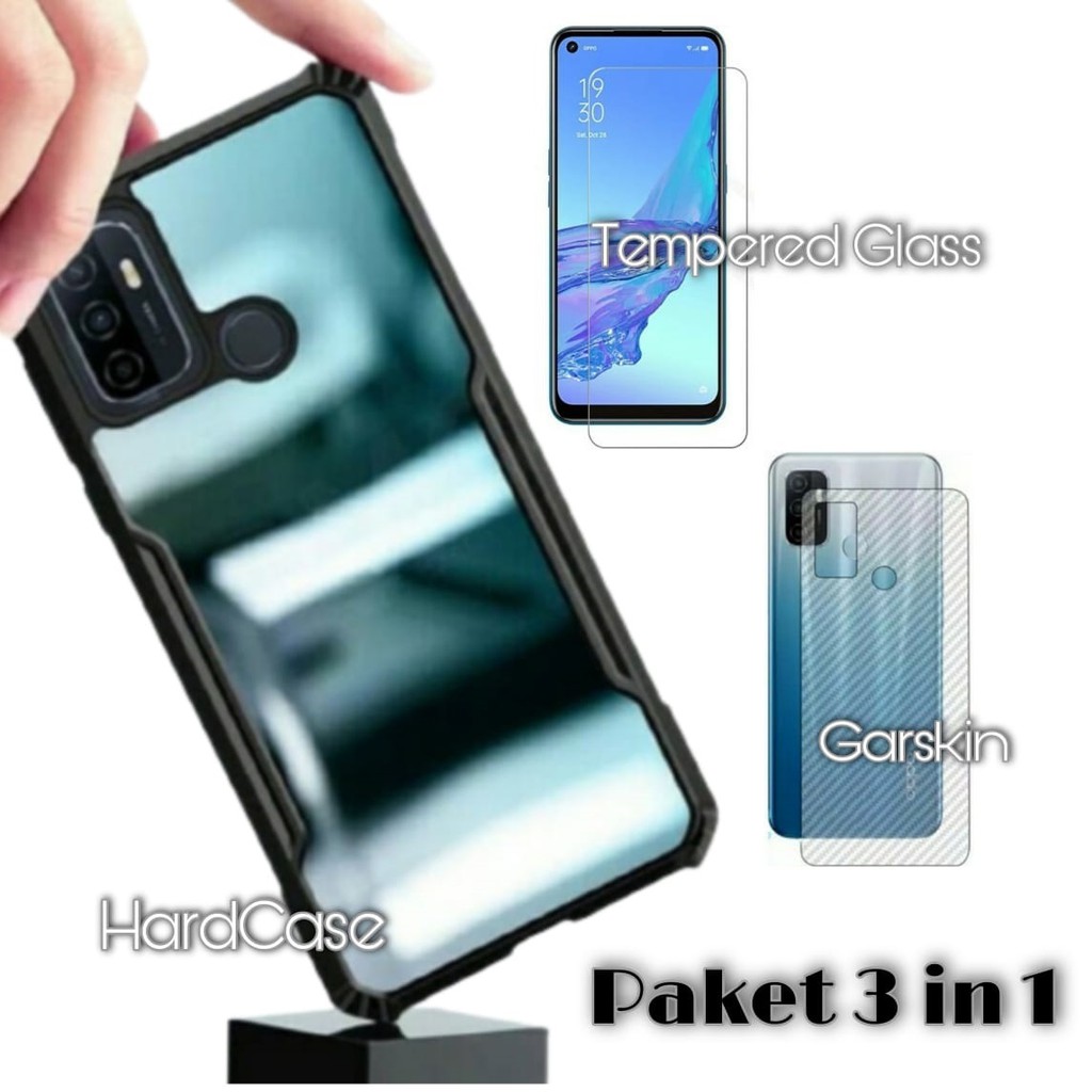 Case Casing Paket 3 in 1 Hard Case Oppo A53 Case+Skin Carbon+Tempered Glass Oppo A53