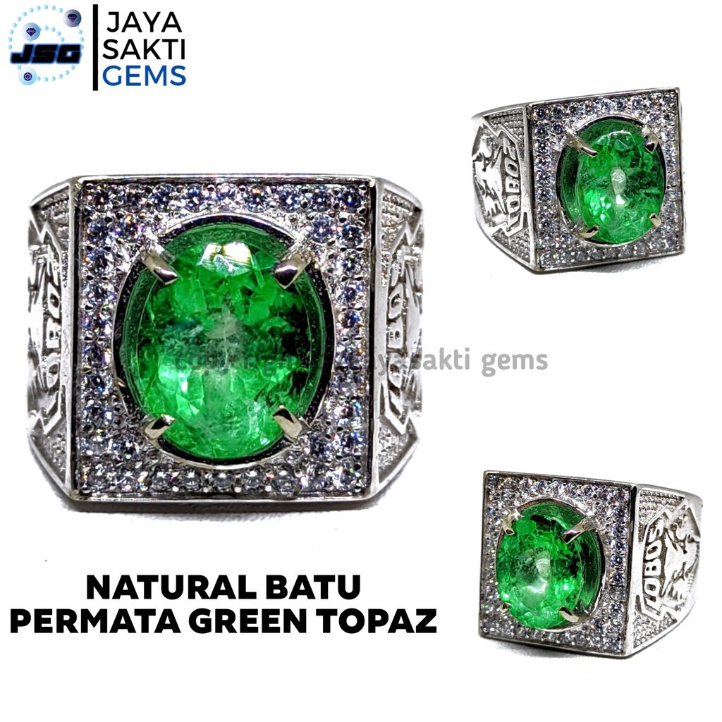 Natural Batu Permata Green Topaz Ring Alpaka German HQ GT02