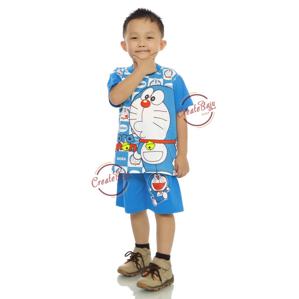 Setelan Anak Laki-Laki Hayami 2-9 Thn Doraemon Baju Anak Lengan Pendek