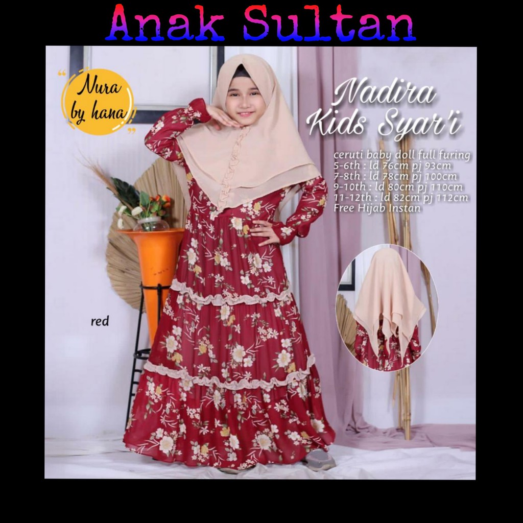 gamis remaja tanggung / gamis anak umur 10 tahun / gamis anak umur 12 tahun  / NADIRA KIDS SYAR'I 01