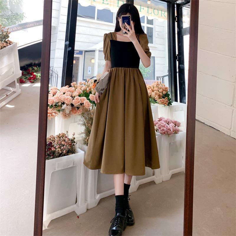 [littlecrab] Dress Wanita Panjang Kasual Hitam Moka Cream Dress With Outer Tank Top Simple Elegan Berkualitas Casual High Quality Simply Dress For Working Dress Polos Dress Jalan Dress Kerja Soft Color Korean Style