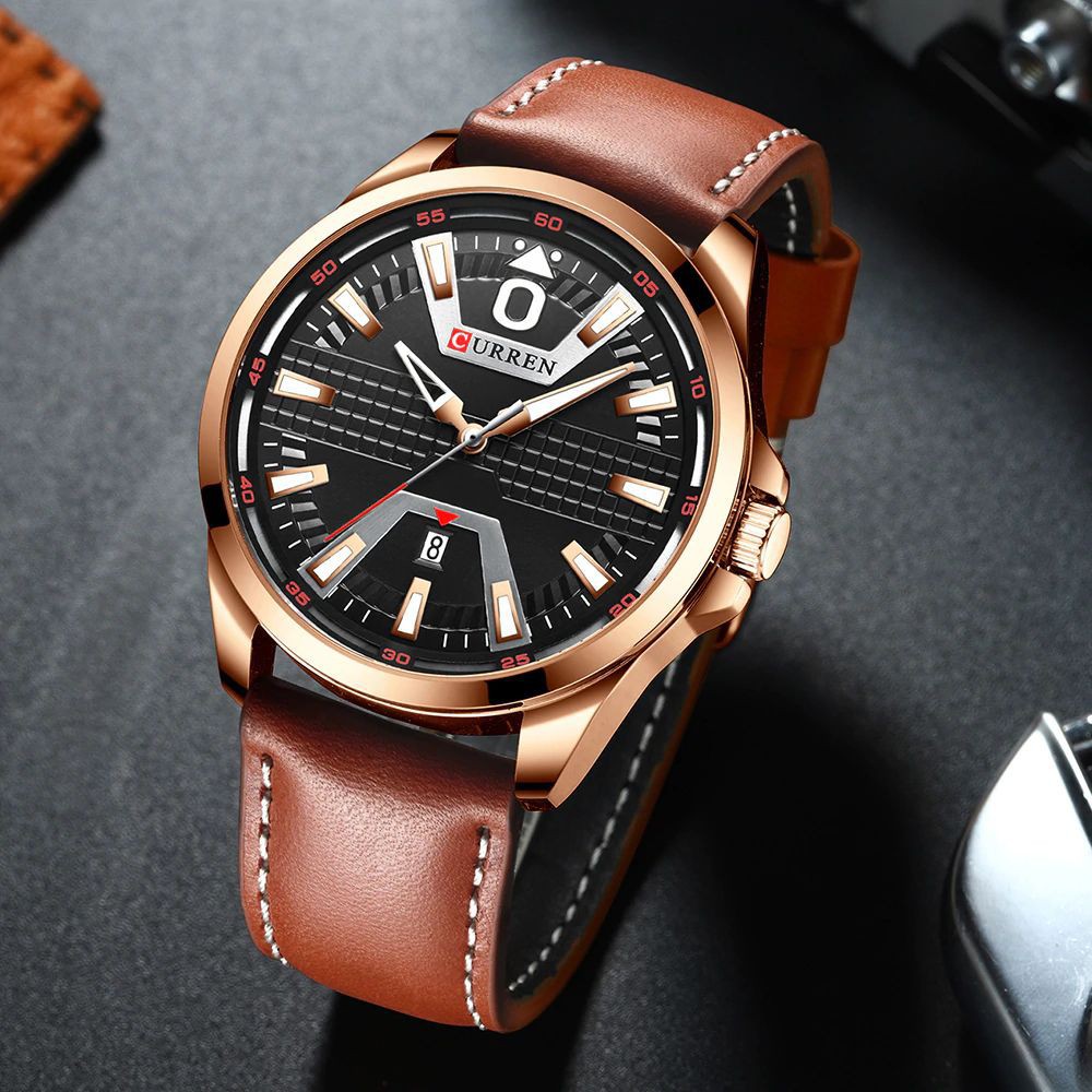 CURREN 8379 Jam Tangan Pria Analog Tali Kulit Chronograph Aktif Luminous Hand WATCHKITE WKOS