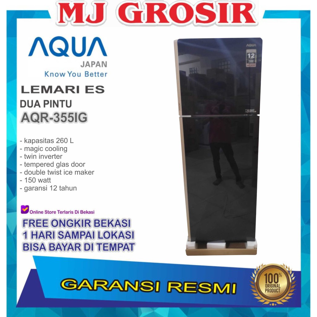 Kulkas Aqua Japan Aqr 355 Ig Lemari Es 2 Pintu Aqr355ig Inverter Shopee Indonesia