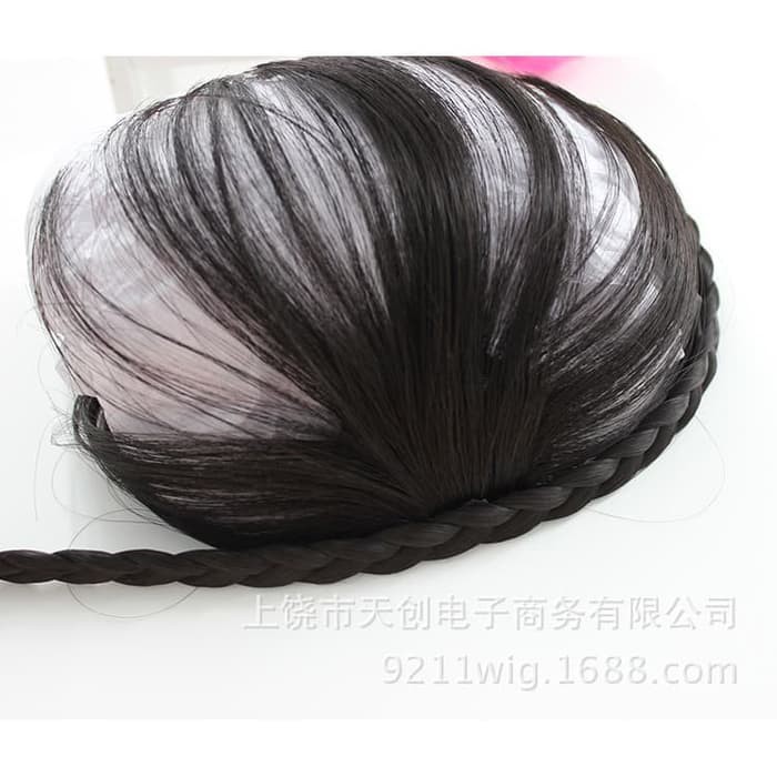 PK poni clip klip kepang braid bang hair clip rambut palsu extension - Dark Brown