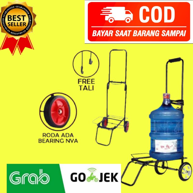 Luggage Carrier Trolley Lipat Besi Kuat Pengangkat Barang Dorong Roda Galon Aqua Troli Galon Lipat