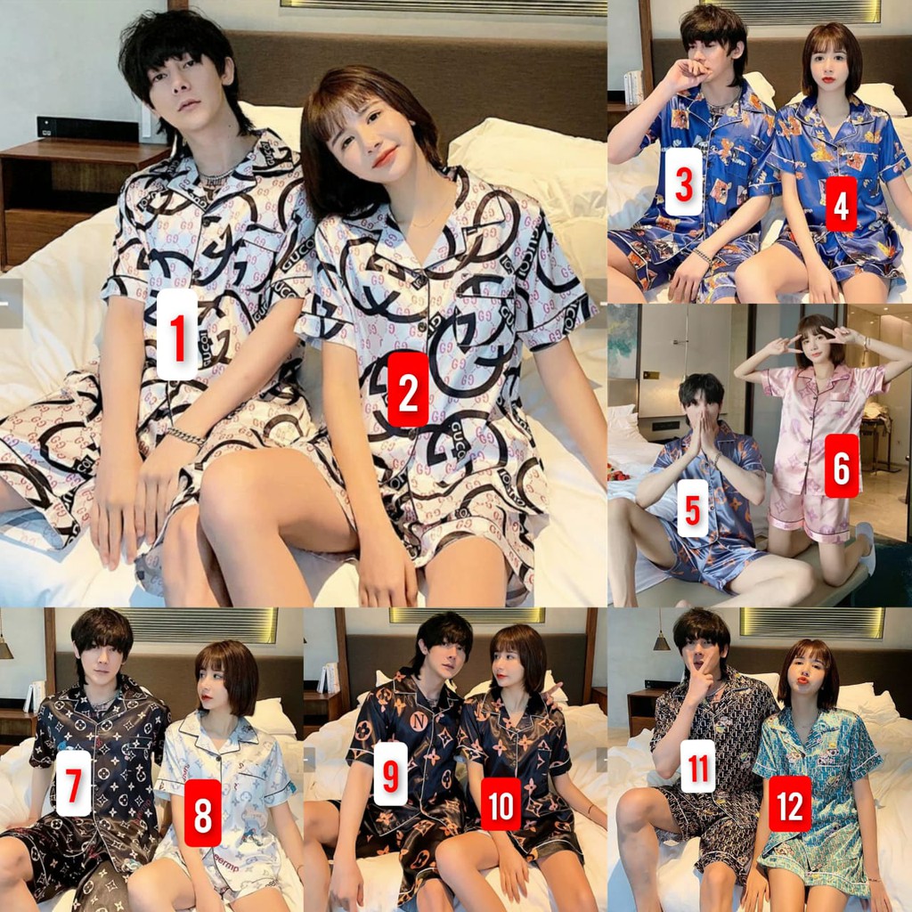 BAJU TIDUR PIYAMA PIRA WANITA COUPLE CP SATIN SILK ADEM HALUS IMPORT BERKUALITAS MOTIF KRA KANCING LIMA LENGAN PENDEK SETELAN CELANA PENDEK HOTPANTS LUXURY BRANDED FASHIONABLE TERBARU SIZE L-XXXL FIT TO 85KG