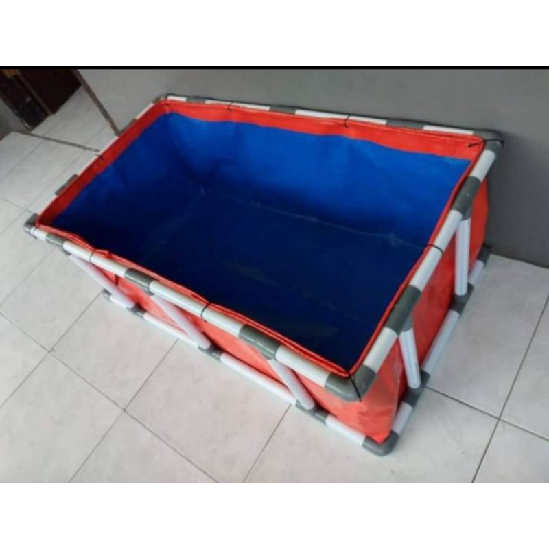 terpal kolam tipe A15+rangka pipa pvc ukuran 100cm x 50cm x 30cm