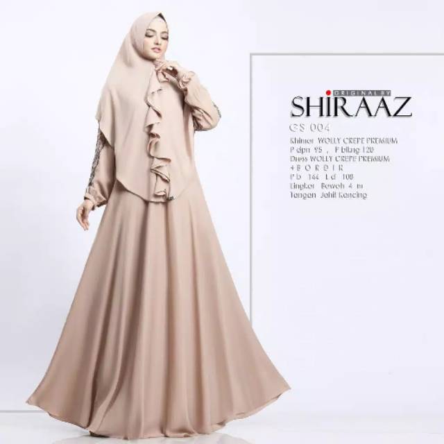 Gamis Muslimah Gaun Pesta Syari Shiraaz GS 004 Cream Coklat Susu Busui Casual Party Dress