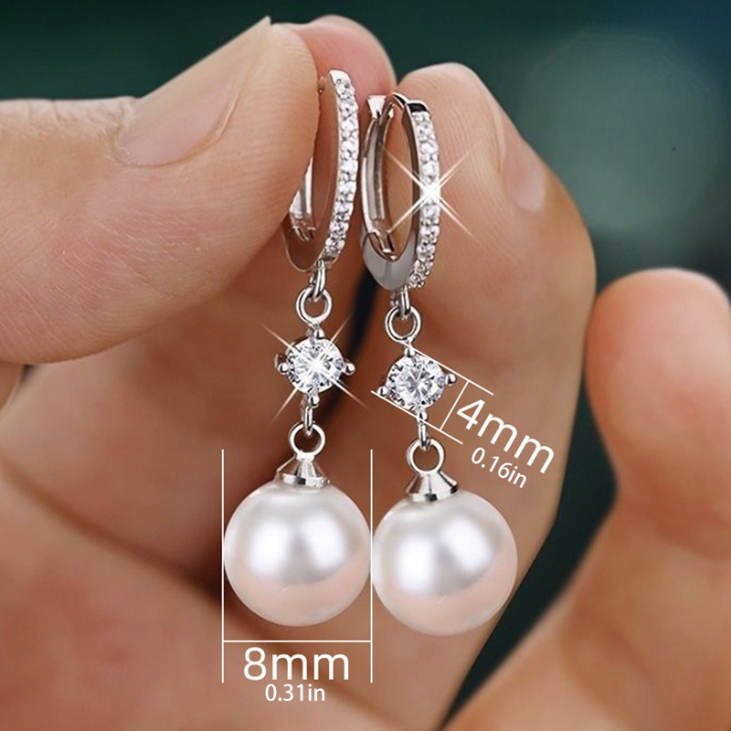 Fancyqube Anting Hoop Menjuntai Hias Mutiara Imitasi Warna Silver Untuk Wanita