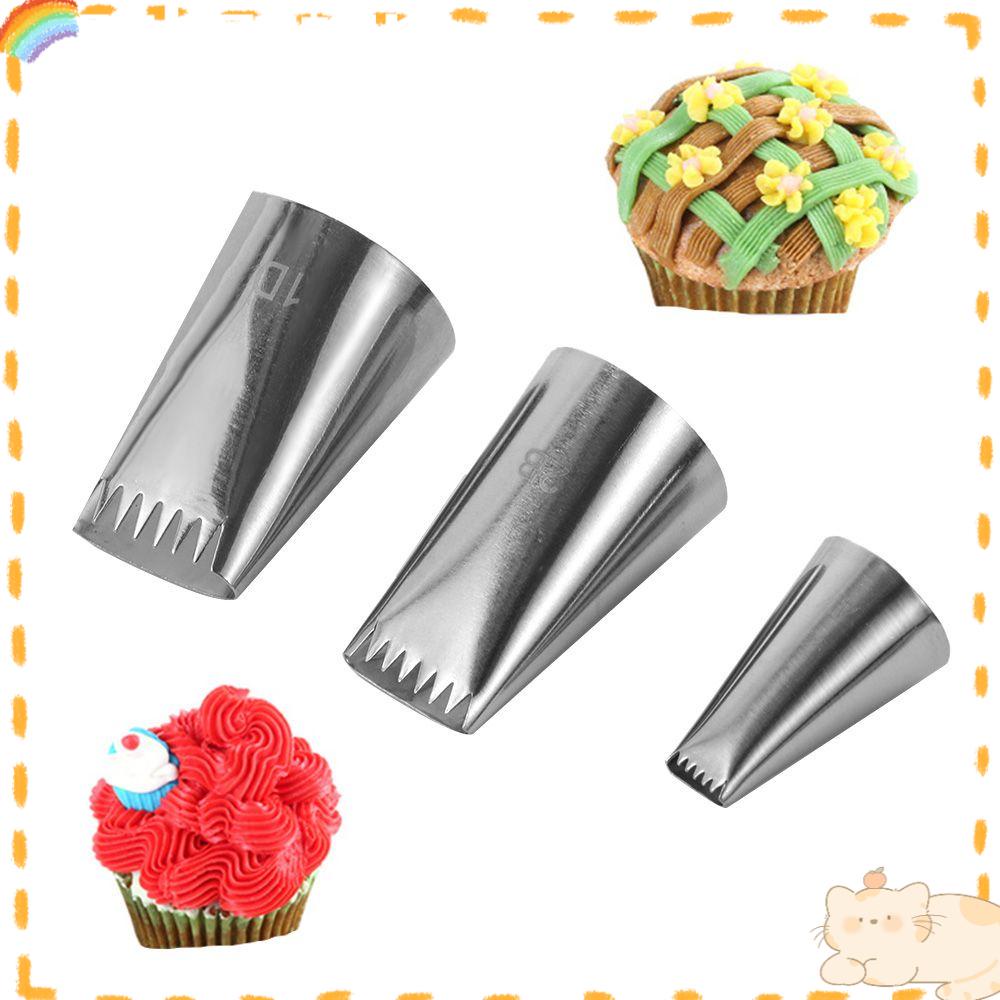 Solighter 1 / 3PCS Spuit Piping Icing Bahan Stainless Steel Untuk Dekorasi Kue