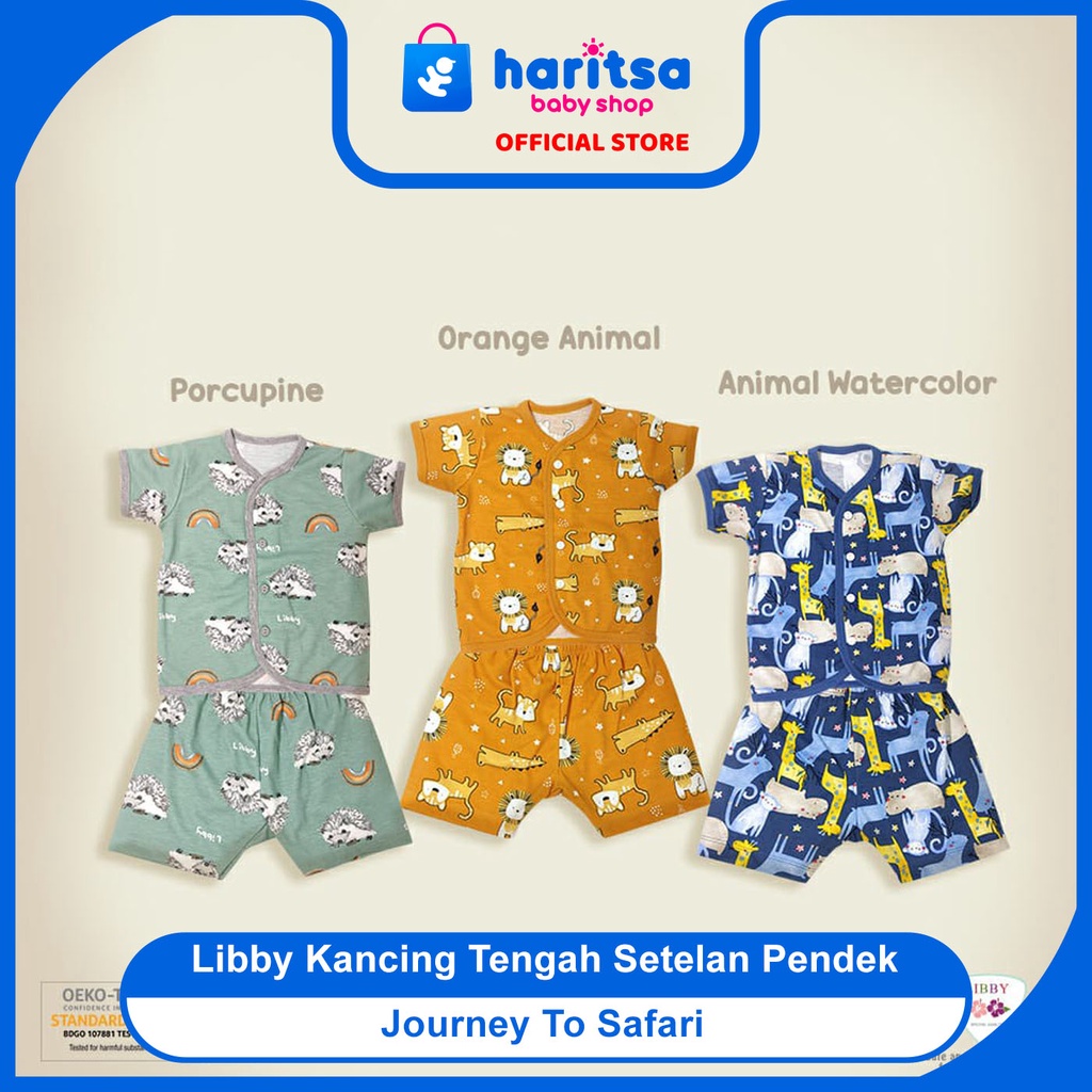 Libby Setelan Bayi Baju Kancing Depan Pendek Celana Pendek Motif Animal Dreamland Journey To Safari S M L