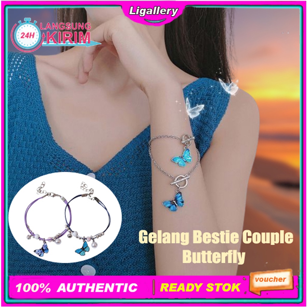 [BISA COD] Gelang Tangan Wanita Tali Motif Kupu-Kupu Butterfly Gelang Couple Bestie Fashion Korea