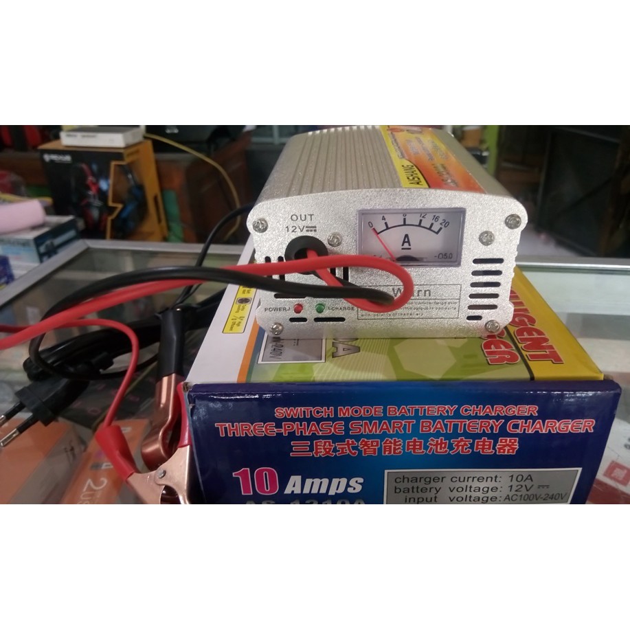 CHARGER AKI 12v 10 A BODY STAINLESS AISHANG BERKUALITAS