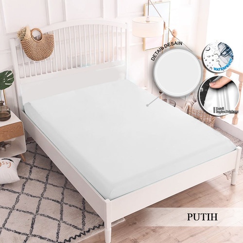 Sprei Waterproof 120x200 MONALISA - anti ompol air water proof polos - 120 Single Size - SP-Putih